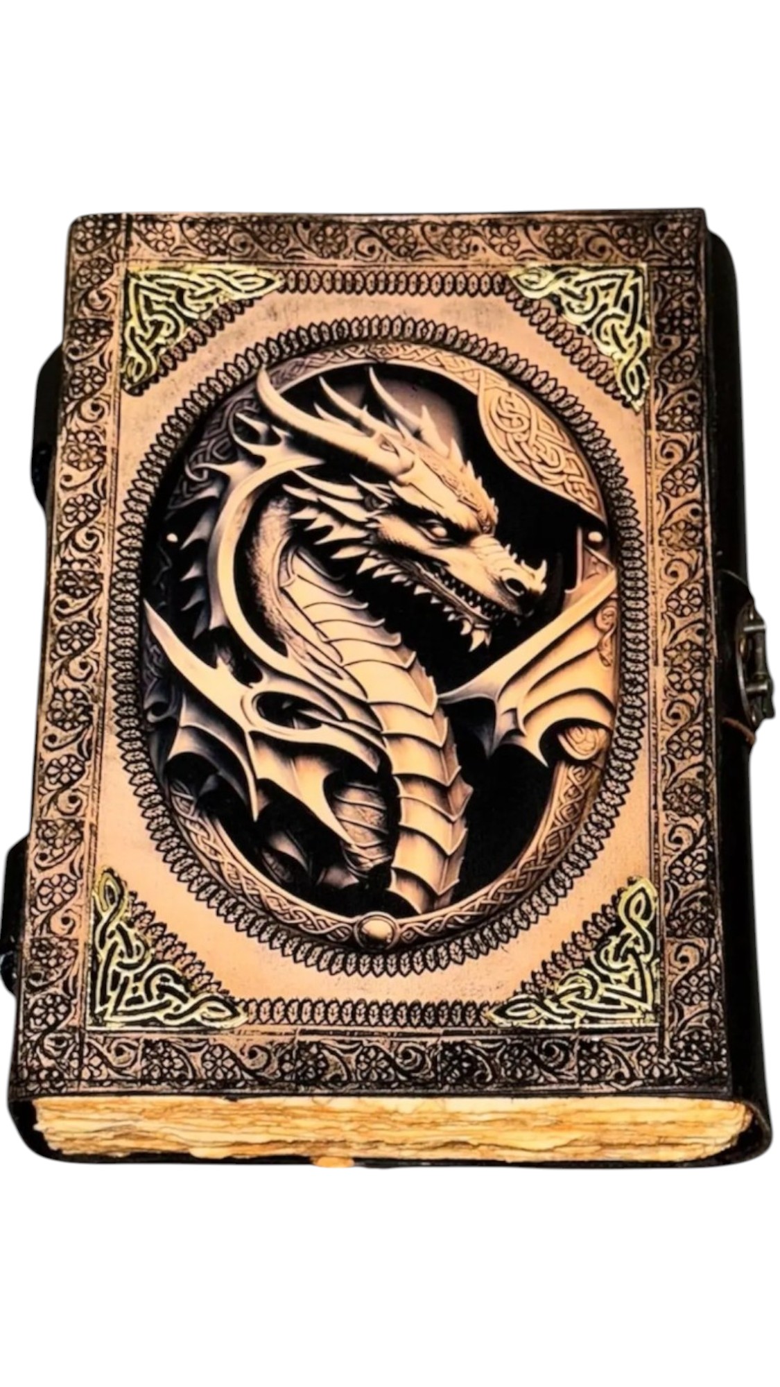 The Dragon Book Leather Journal – Vintage Recycled Lined & Plain Paper | Hand-Stitched 3D Dragon Diary | gift for writers